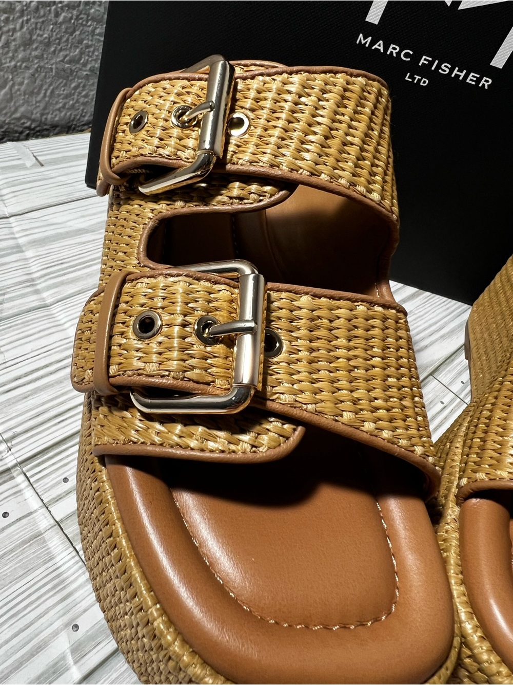 Marc Fisher LTD Poppy Raffia Platform Wedge Sandals Natural Tan Women’s Size 9 - Picture 4 of 14